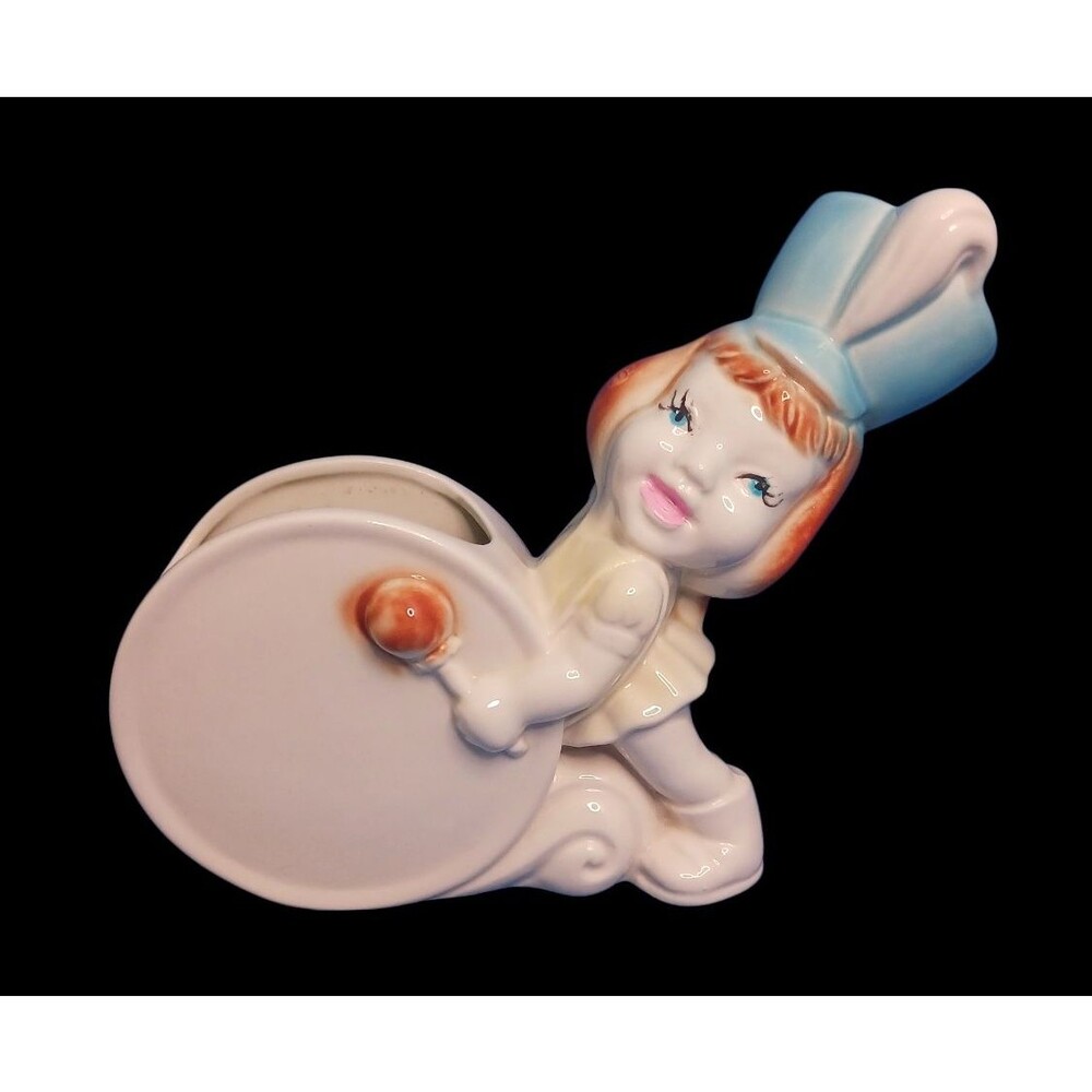 Vintage 1950's Drummer Girl Marching Band Ceramic Planter Kitsch Cottage Decor